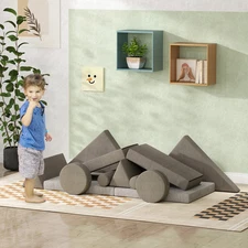 Kids Foam Climbing Blocks, 12 Pieces Climbing Toys for Toddlers Khaki