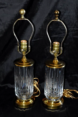 Vintage WATERFORD Carina Ireland Crystal Brass Table Lamp No Shade PAIR
