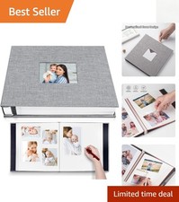Classic Grey Linen Photo Album - 11"x10.6" Scrapbook with 40 Customizable Pages