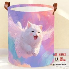 Laundry hamper Fantasy Flying Cat Pastel Clouds Art 15.75 x 15.75 Colorful2170