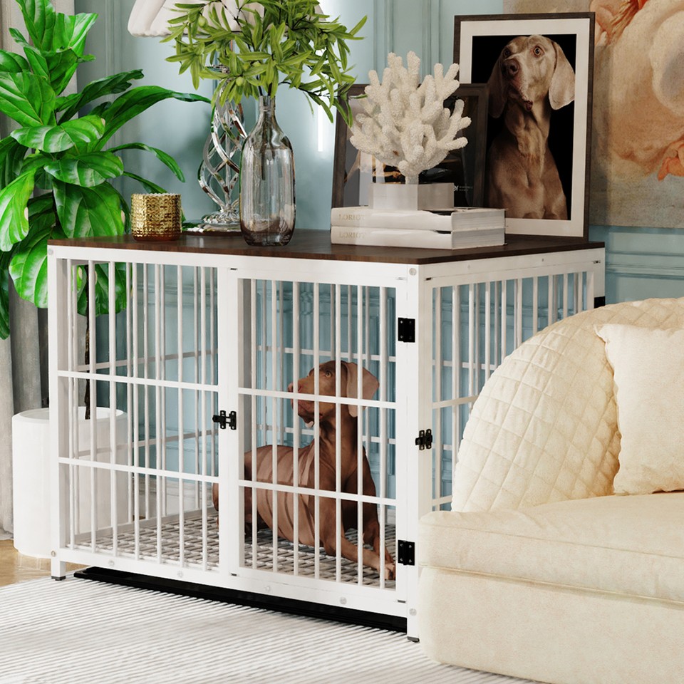 View of Separation Anxiety Reduce Heavy Duty Dog Crate Furniture Metal Kennel ...