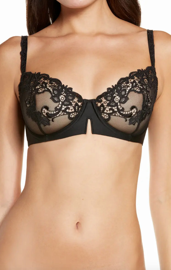 Simone Perele Womens Black Saga Underwire Demi Bra L11140 Size 32D