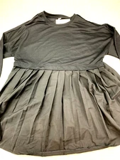 Dokuritu Pleated Shirt Dress Womens Large Black Big Oversized Goth Grunge Emo