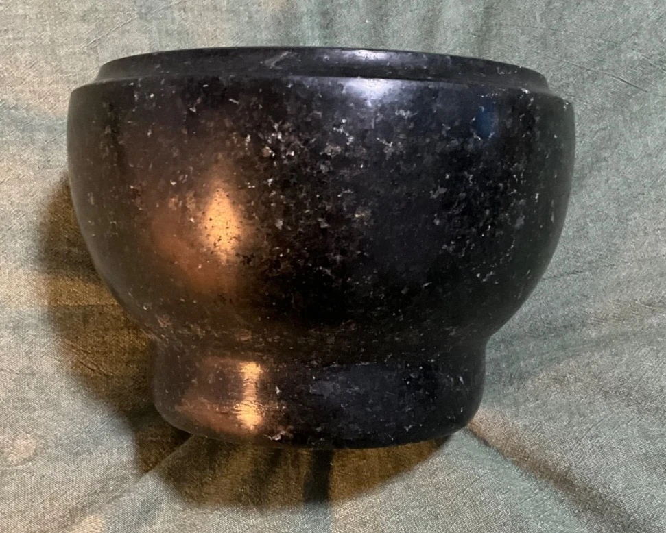VINTAGE MARBLE? MORTAR (NO PESTLE) BLACK STONE 4 X 5 1/2 INCHES
Opens in a new window or tab
