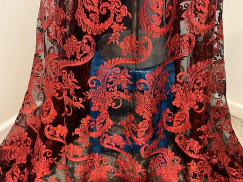 RED BLACK Embroidery Lace Fabric 50” Width Sold By The Yard - Picture 4 of 6