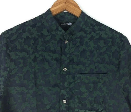 Boohoo Men's Size Large Military Print Green Black Short Sleeve Shirt - Picture 4 of 11