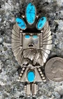 Signed Doris Smallcanyon Sterling Silver & Turquoise Kachina Pin Brooch Pendant