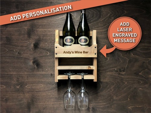 Botella estante para estante de vino y 2 vasos de exhibición de bebidas barra doméstica de madera (2WO) PK3 - Imagen 2 de 5