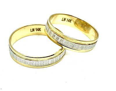 14k Twotone Gold Men's Women's His & Her Wedding Engagement Band ring set 6-11.5
