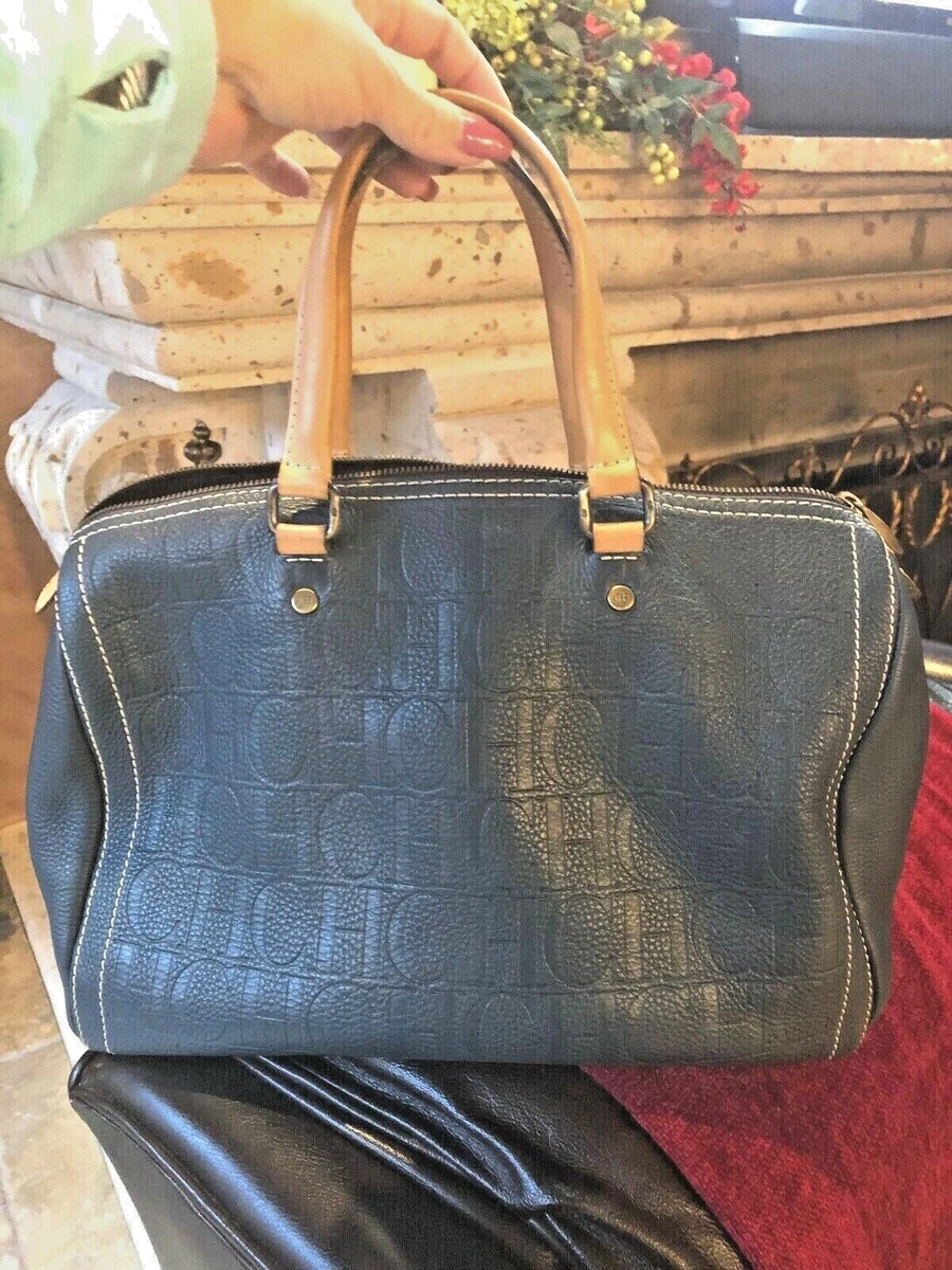 CAROLINA HERRERA EMBOSSED CH TATOO SLATE ANDY HANDBAG | eBay