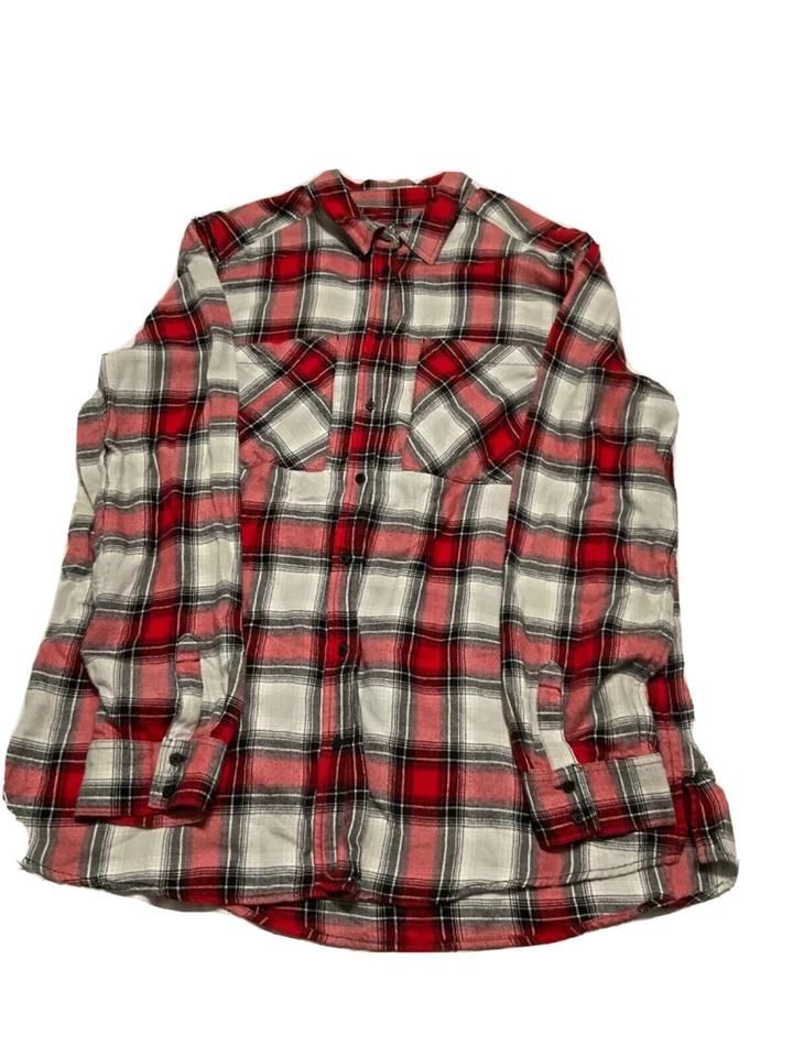 Camisa de vestir Express Boyfriend manga larga grande a cuadros roja negra gris blanca Foto 2 de 4