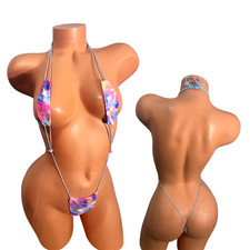 Blue Pink swirl micro slingshot bikini exotic dancewear size XS-XL thong bottom