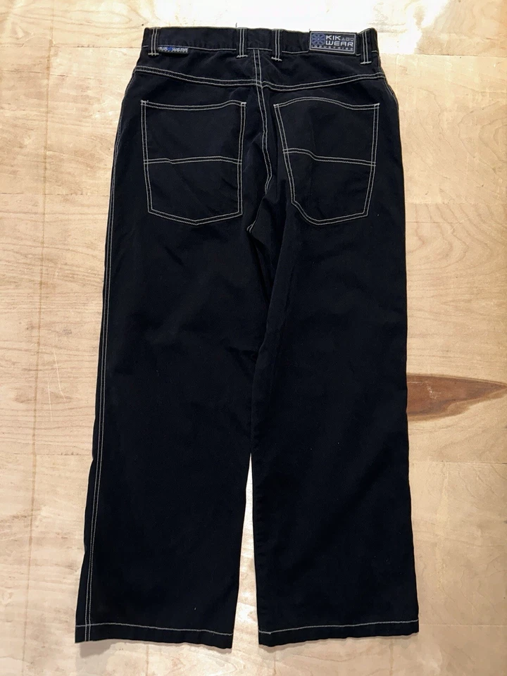 Pantalones negros de pierna ancha vintage Kik Wear Industries 34x31 para hombre Foto 3 de 4