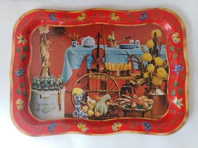 Vintage Red Coca Cola Metal Serving Tray Harvest 18 in x 14 in 