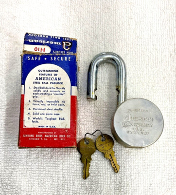 Vintage American H10 Series 10 LOCK w/ 2 Keys Padlock USA Hardened HIGH SECURITY