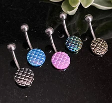 1pc Casted Steel Fish Scale 316L Surgical Steel Belly Ring Pierced Navel Naval