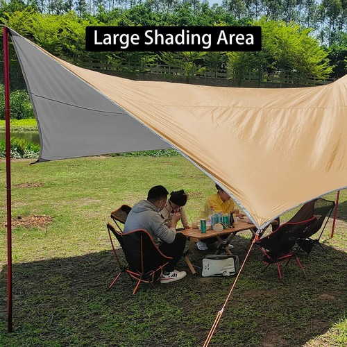 Camping Zeltplane 3mx4.5m Tarp Tragbar Sonnensegel mit Zeltstangen Sonnenschutz - Bild 3 von 12