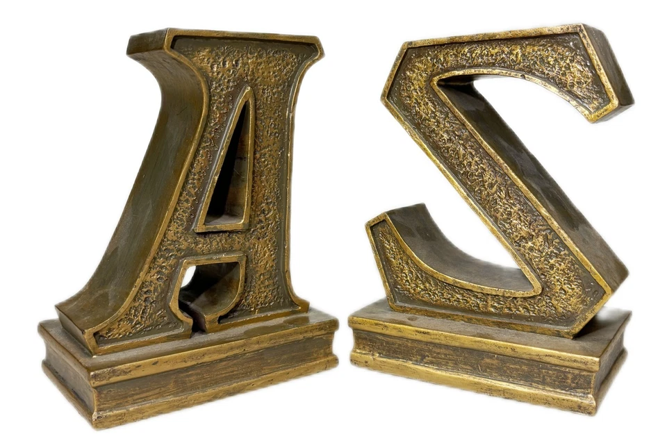 Sujetalibros dorados de la A a la Z, resina pesada, letras del alfabeto, estante moderno decoración de escritorio de oficina Foto 3 de 4