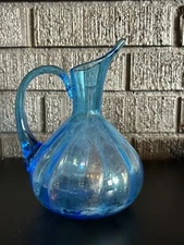 Rainbow Art Glass Blue Pitcher