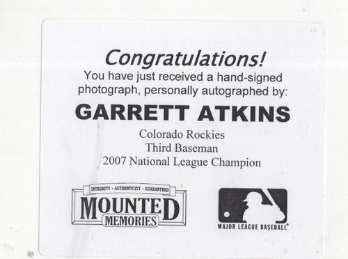 GARRETT ATKINS ROCKIES SIGNED AUTOGRAPHED 8X10 PHOTO MM W/ COA - Picture 2 of 2