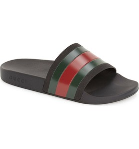 black red and green gucci slides