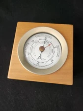 vintage Airguide Barometer Mid-Century Chicago USA Desktop Brass Wood 5" Square