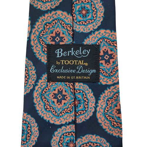 TOOTAL BERKLEY Mens 3.75" Traditional British Geometric Necktie Navy Bronze Tie - Picture 4 of 5