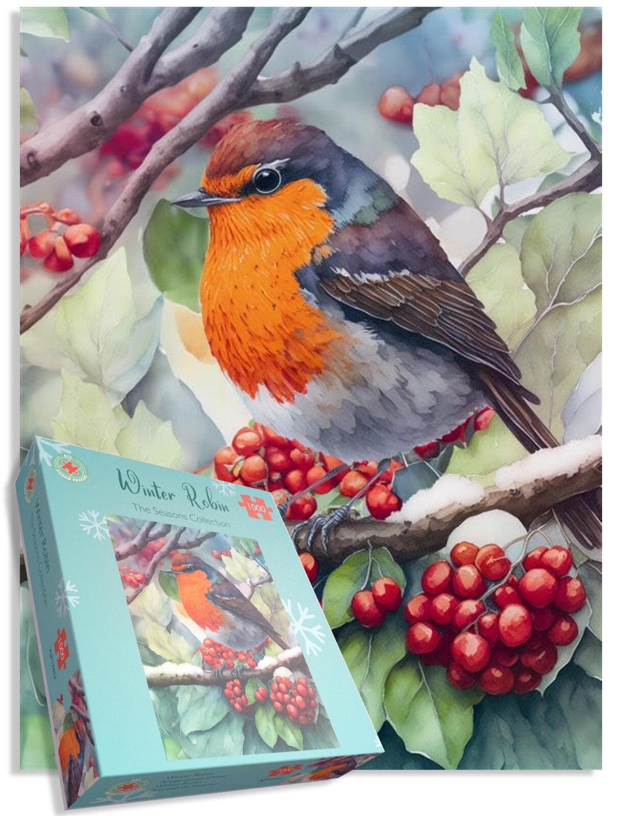 Winter Robin 1000 Piece Jigsaw Puzzle Difficult Jigsaw Adult Size 66cm x 50cm