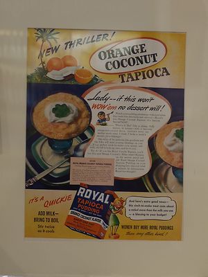 Original 1941 Vintage US Food Matted Advert Royal Tapioca Pudding Orange Coconut