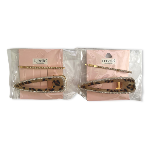 Set of 4 D'Bello Gold and Leopard Print Hair Clips eBay