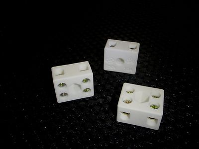 2PC CERAMIC HIGH TEMP 2 POLE 10 AMP TERMINAL BLOCK STRIP CP-02P-10A