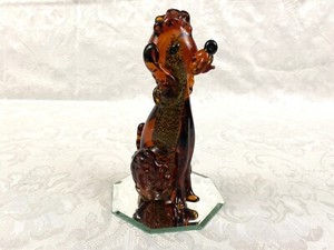 Vintage Brown Glass Poodle Dog Figurine Metallic Inner Core Paperweight 8" Tall