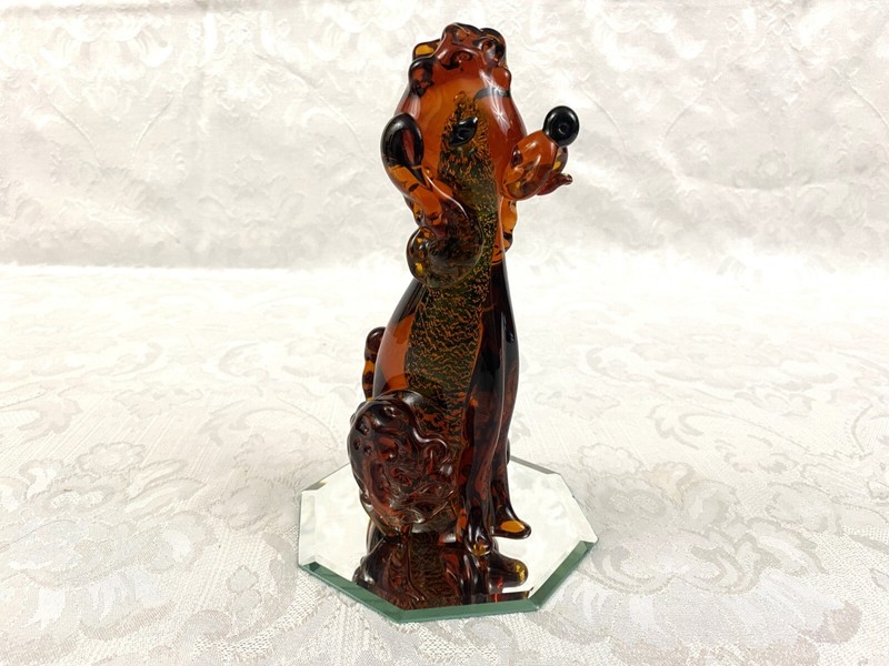 Vintage Brown Glass Poodle Dog Figurine Metallic Inner Core Paperweight 8" Tall