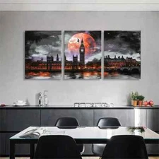 3pcs Dark Abstract Night Scene Cityscape Perfect Wall Art Canvas Framed 50x70cm