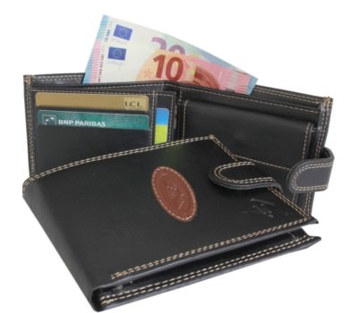 Portefeuille Homme Cuir Classique RockFR - Noir Et Bordeaux - Neuf Avec Étiquettes - Fait Main