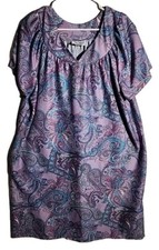 Anthony Richards Vintage Summer Nightgown Silk Purple Paisley Pocket Sz LG