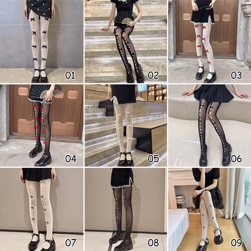 Womens Hollow Mesh Stockings Girl Fishnet Bow Tights Sweet Lolita Pantyhose NEW - Picture 4 of 24