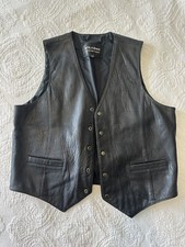 Mens Wilsons The Leather Experts Black Leather Vest XL Button Up Biker Style