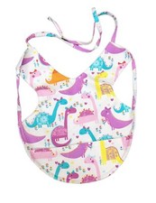 Handmade Cloth Washable Dinosaur Bib with Crumb Catcher Young Kids White Pink