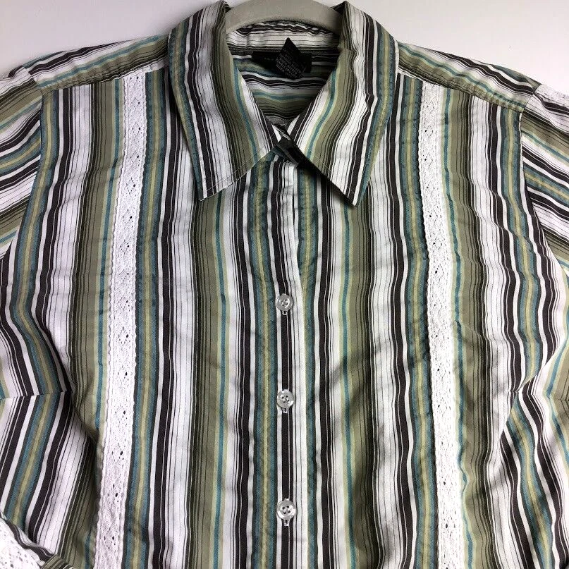 Lane Bryant 纽扣衬衫女式 14 16 多色条纹长袖工作上衣 — 第 2/4 张图片