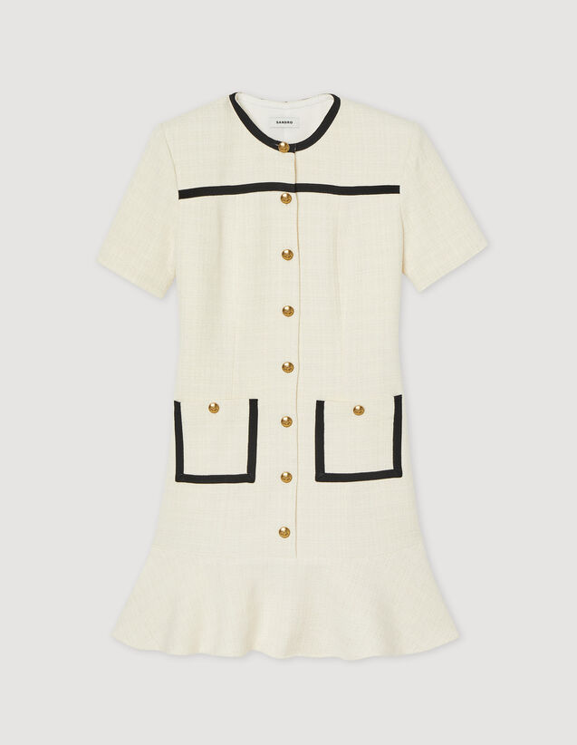 ★パリ発 sandro★ ボーダー ボタン ショート コンビネゾン ECRU Cardigan with beaded collar black / gray For Women | Sandro