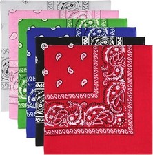 100 Cotton Paisley Printed Bandanas 22x22 Inches 6 Colors Large Thick Scarfs