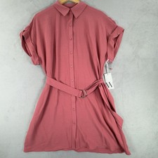 NWT Worthington Slate Rose Pink Shirt Dress L Belted Lagenlook Minimalist Basics