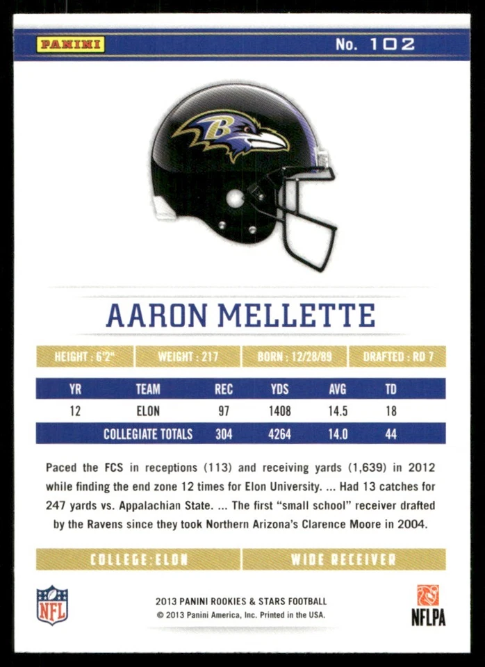 2013 Panini Rookies & Stars Longevity Aaron Mellette RC #102 - Image 2 of 2