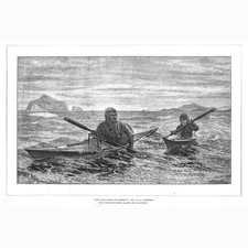 JENS ERIK CARL RASMUSSEN The First Lesson in Canoeing - Antique Print 1876