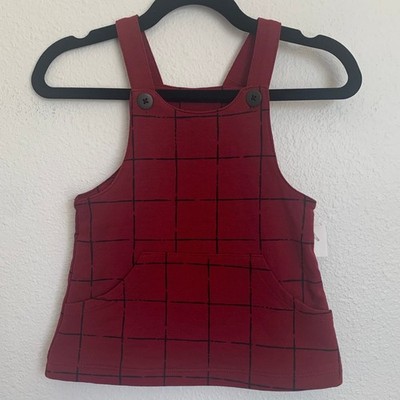 NEW Nordstrom Sz 3M Plaid Overall Dress in Red Black