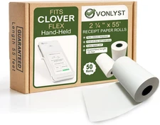 Thermal Paper Roll for Clover Flex Receipt Paper 2 1/4 X 55 (50 Rolls)