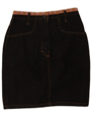 Geblümter Damen High Waist Jeansrock IT 40 Small W24 Schwarz Baumwolle LY09