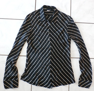 GIORGIO ARMANI VTG Black & White Striped Button up Collar Blouse Silk 44 M H310