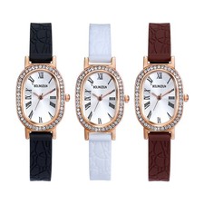 Women Classic Oval Roman Numerals Croco Pattern Silicone Band Quartz Wrist Watch